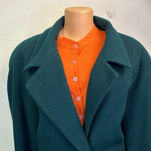 Vintage Wool Coat Long Green Notched Lapel International Scenelined size 16